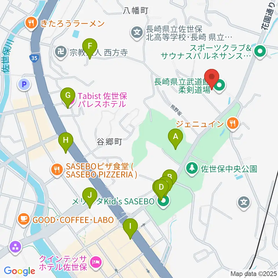 長崎県立武道館周辺のファミレス・ファーストフード一覧地図