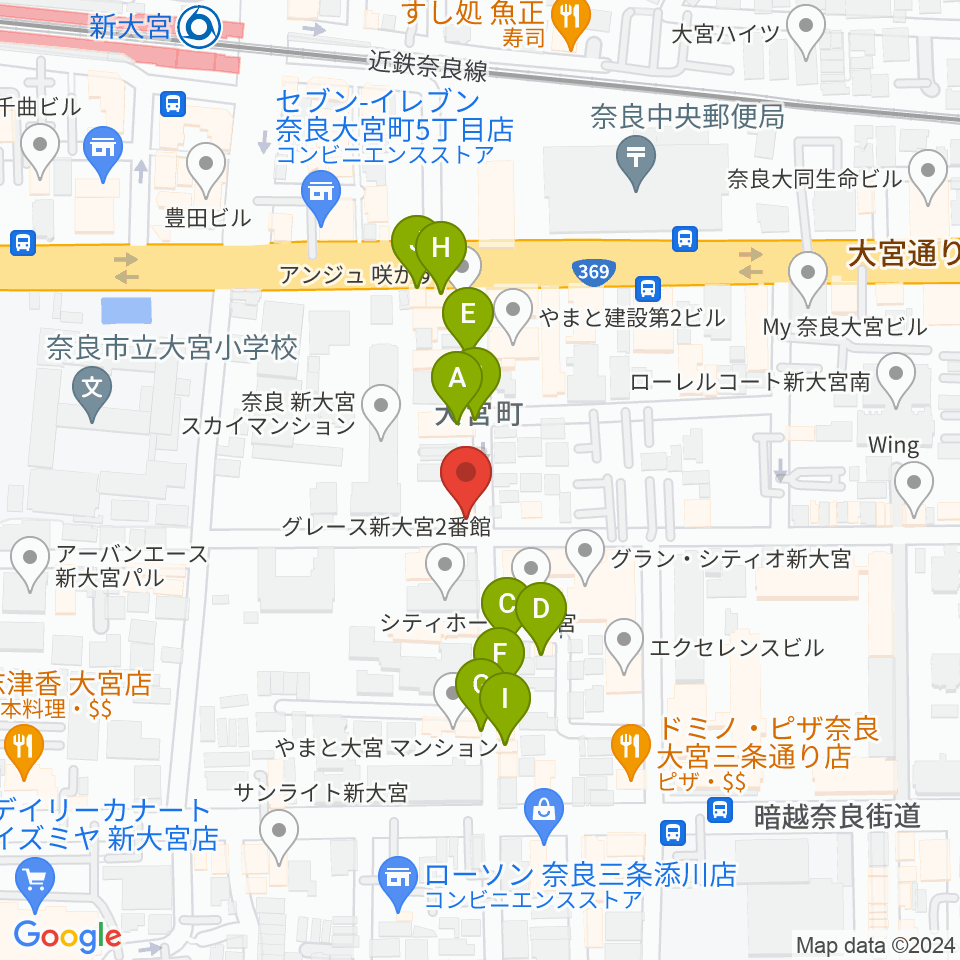 Eフラット音楽スタジオ周辺のファミレス・ファーストフード一覧地図