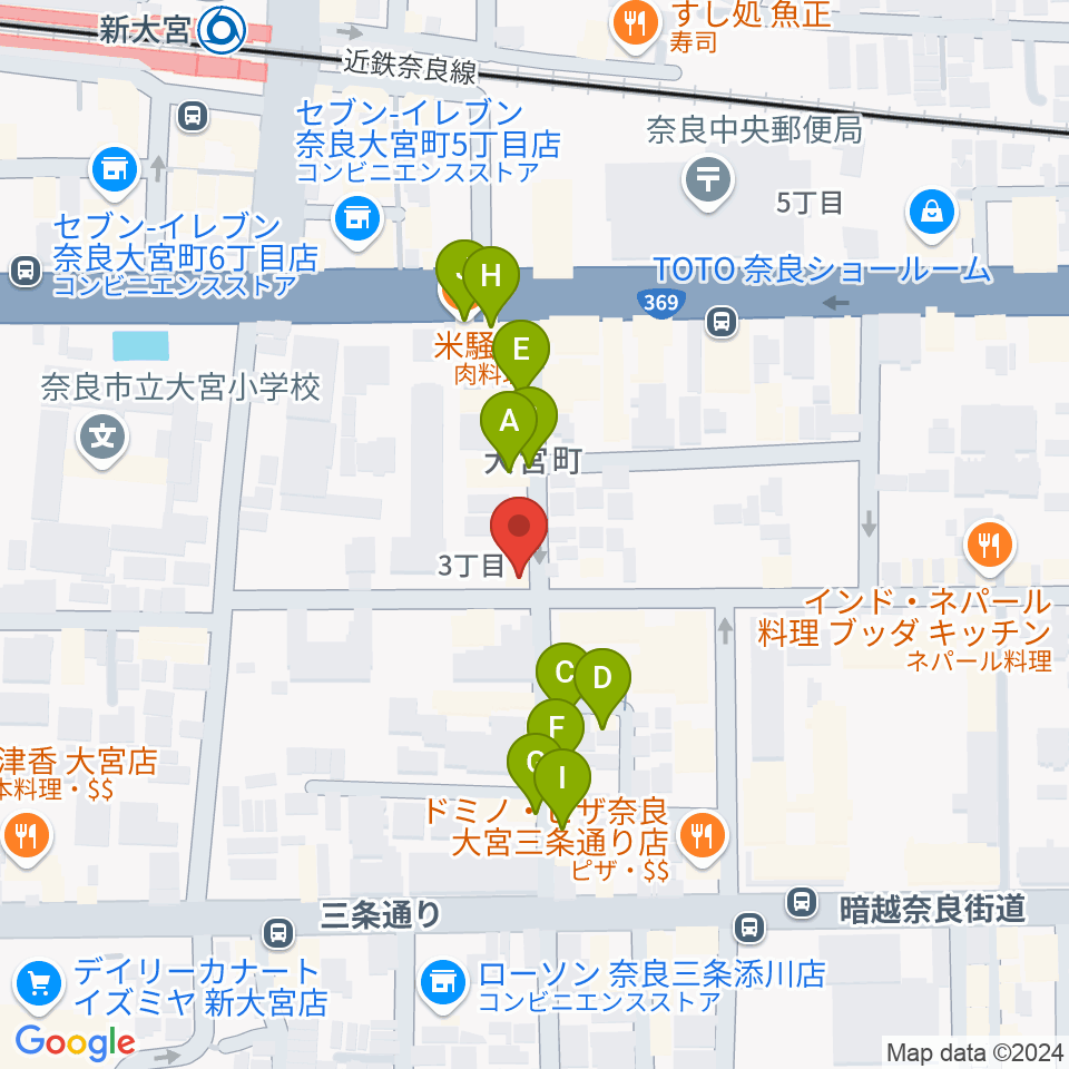 Eフラット音楽スタジオ周辺のファミレス・ファーストフード一覧地図