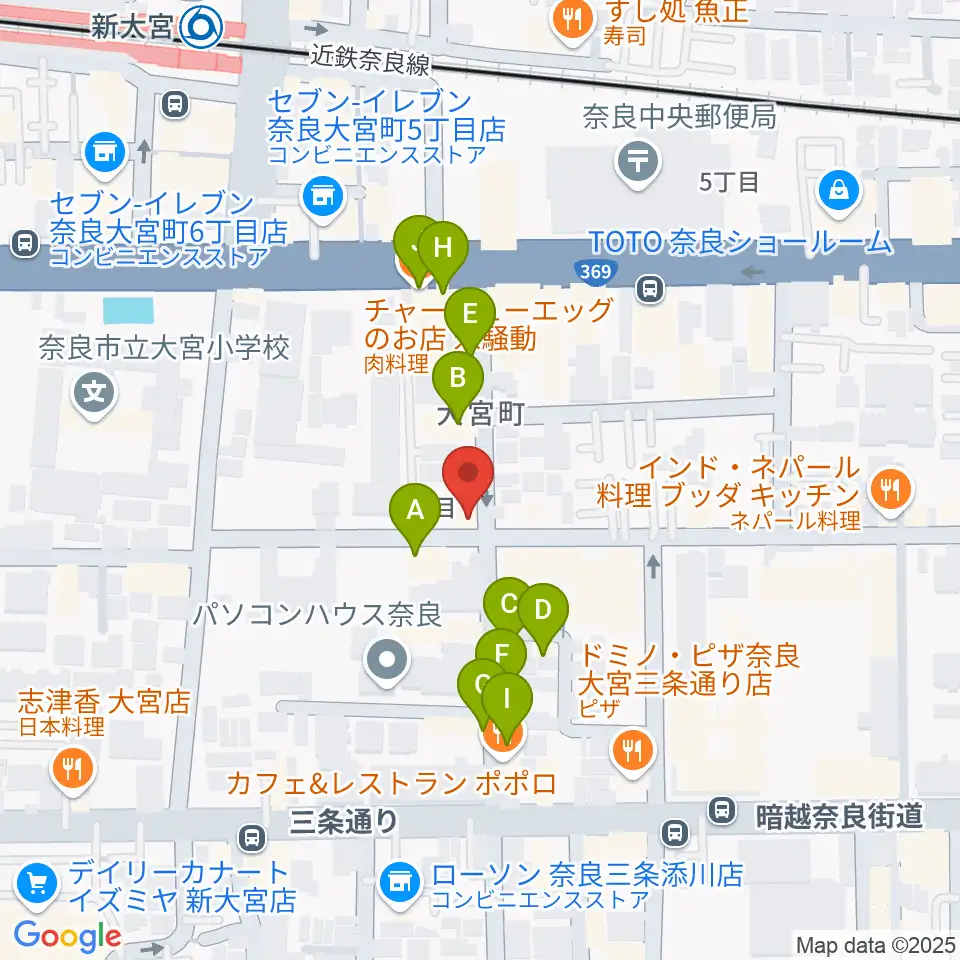 Eフラット音楽スタジオ周辺のファミレス・ファーストフード一覧地図