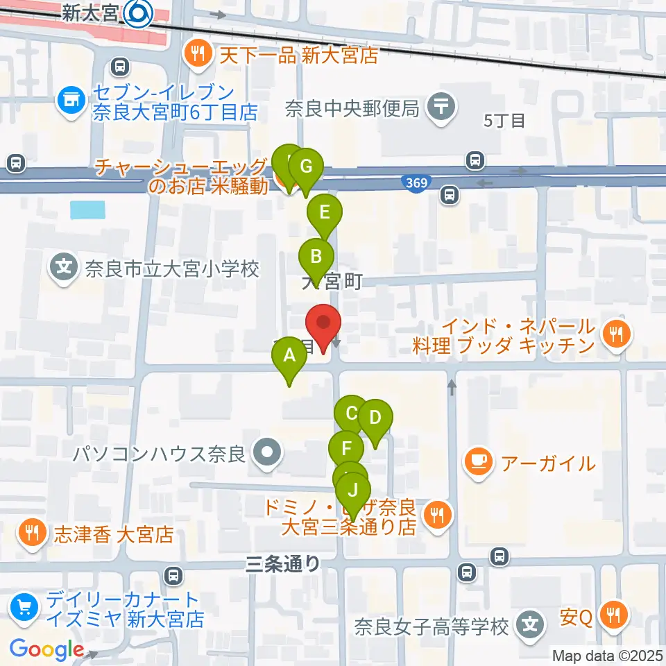 Eフラット音楽スタジオ周辺のファミレス・ファーストフード一覧地図