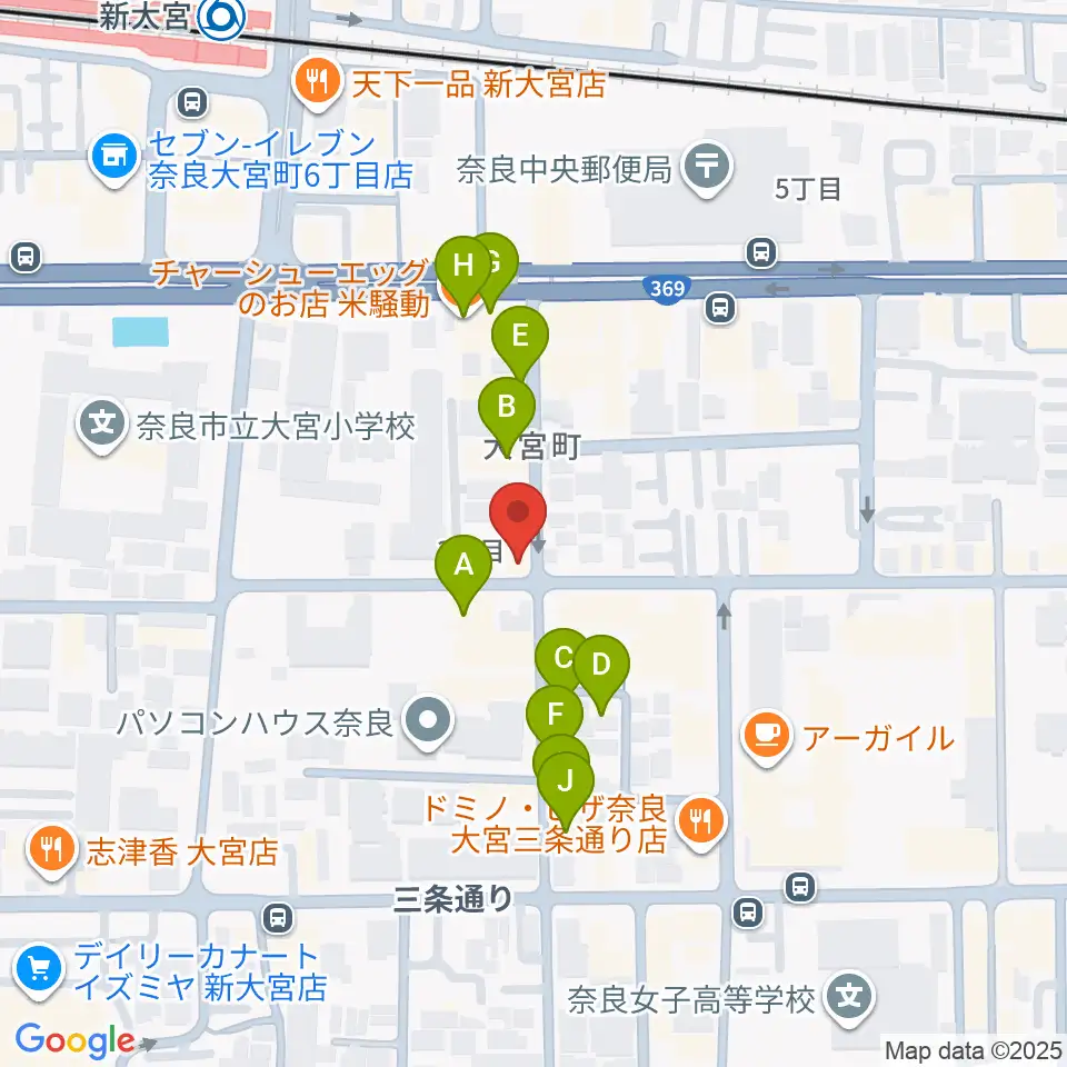 Eフラット音楽スタジオ周辺のファミレス・ファーストフード一覧地図