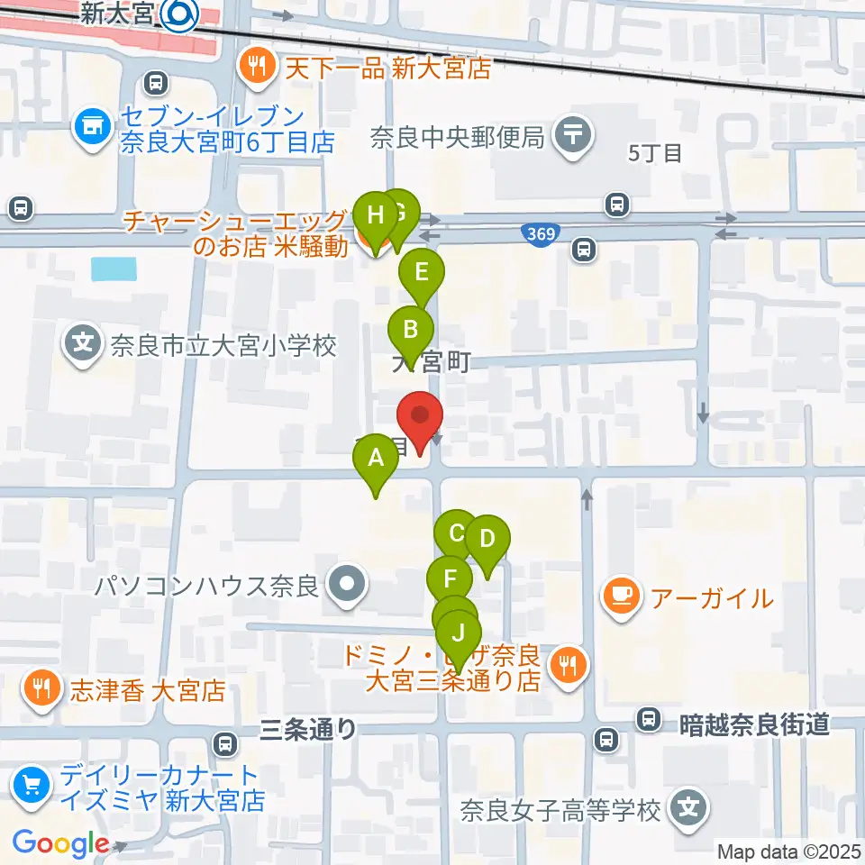 Eフラット音楽スタジオ周辺のファミレス・ファーストフード一覧地図