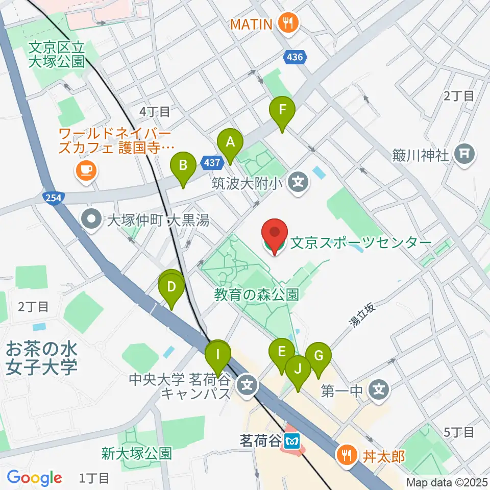 文京スポーツセンター周辺のファミレス・ファーストフード一覧地図