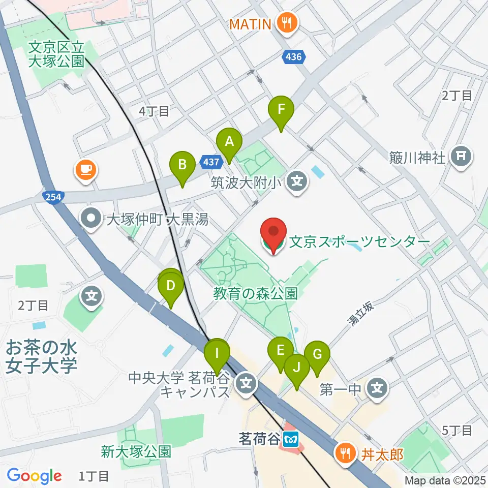 文京スポーツセンター周辺のファミレス・ファーストフード一覧地図