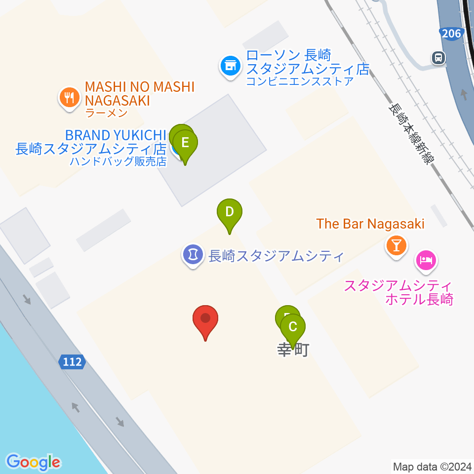 長崎ピーススタジアム周辺のファミレス・ファーストフード一覧地図