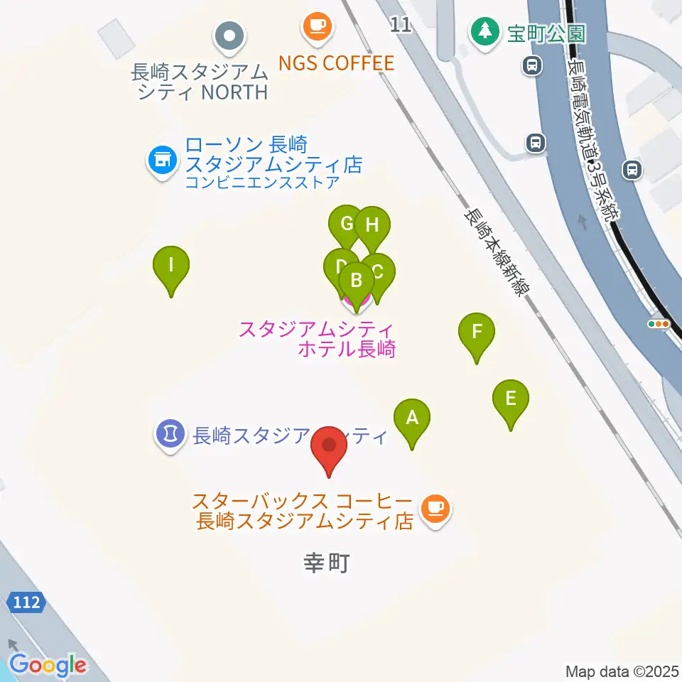 ピーススタジアム周辺のファミレス・ファーストフード一覧地図