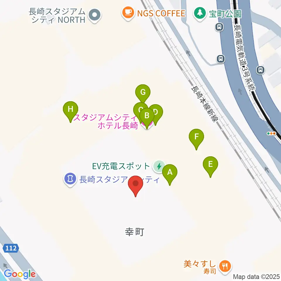 ピーススタジアム周辺のファミレス・ファーストフード一覧地図
