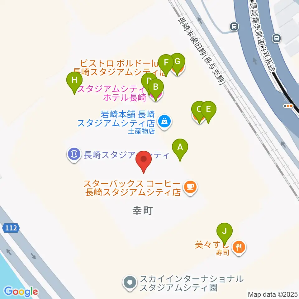 ピーススタジアム周辺のファミレス・ファーストフード一覧地図