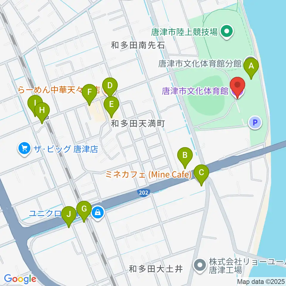 唐津市文化体育館周辺のファミレス・ファーストフード一覧地図