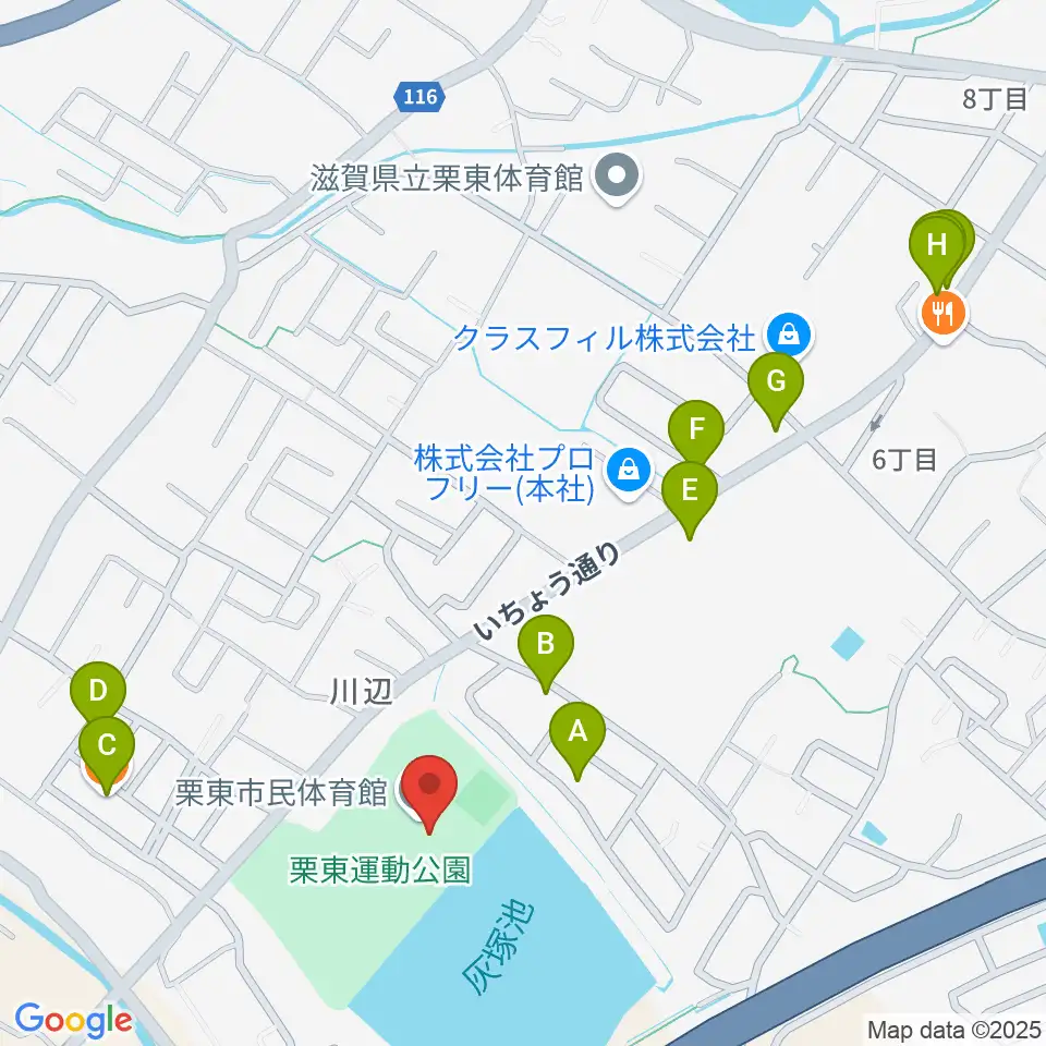 栗東市民体育館周辺のファミレス・ファーストフード一覧地図