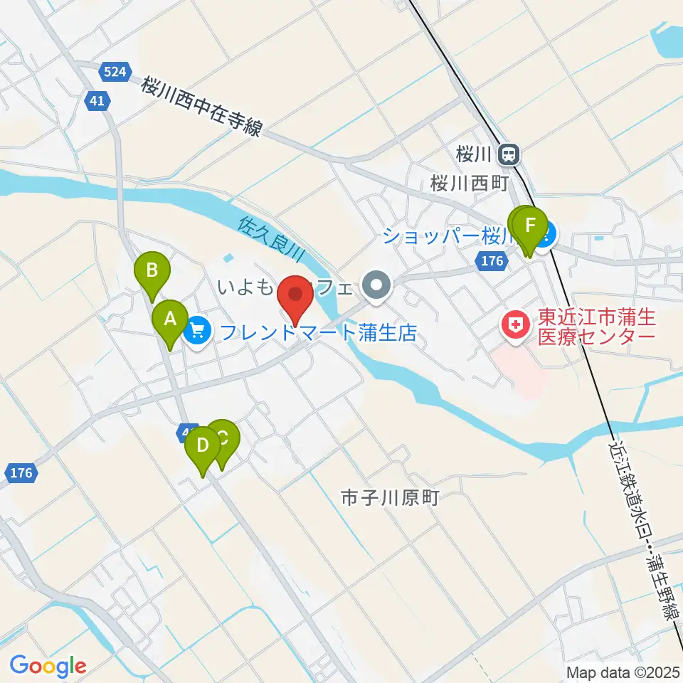 東近江市蒲生体育館周辺のファミレス・ファーストフード一覧地図