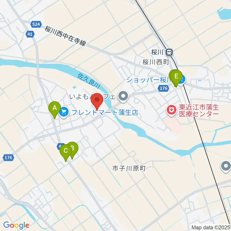 東近江市蒲生体育館周辺のファミレス・ファーストフード一覧地図
