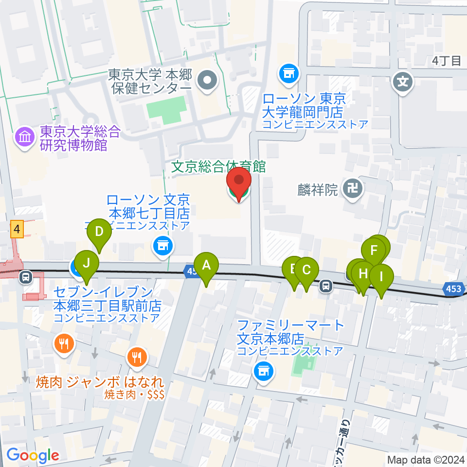 文京総合体育館周辺のファミレス・ファーストフード一覧地図