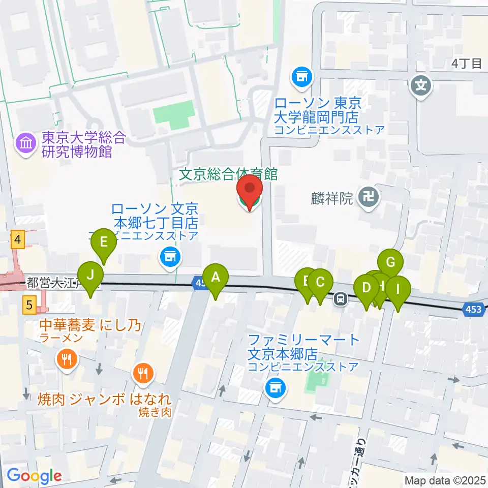 文京総合体育館周辺のファミレス・ファーストフード一覧地図