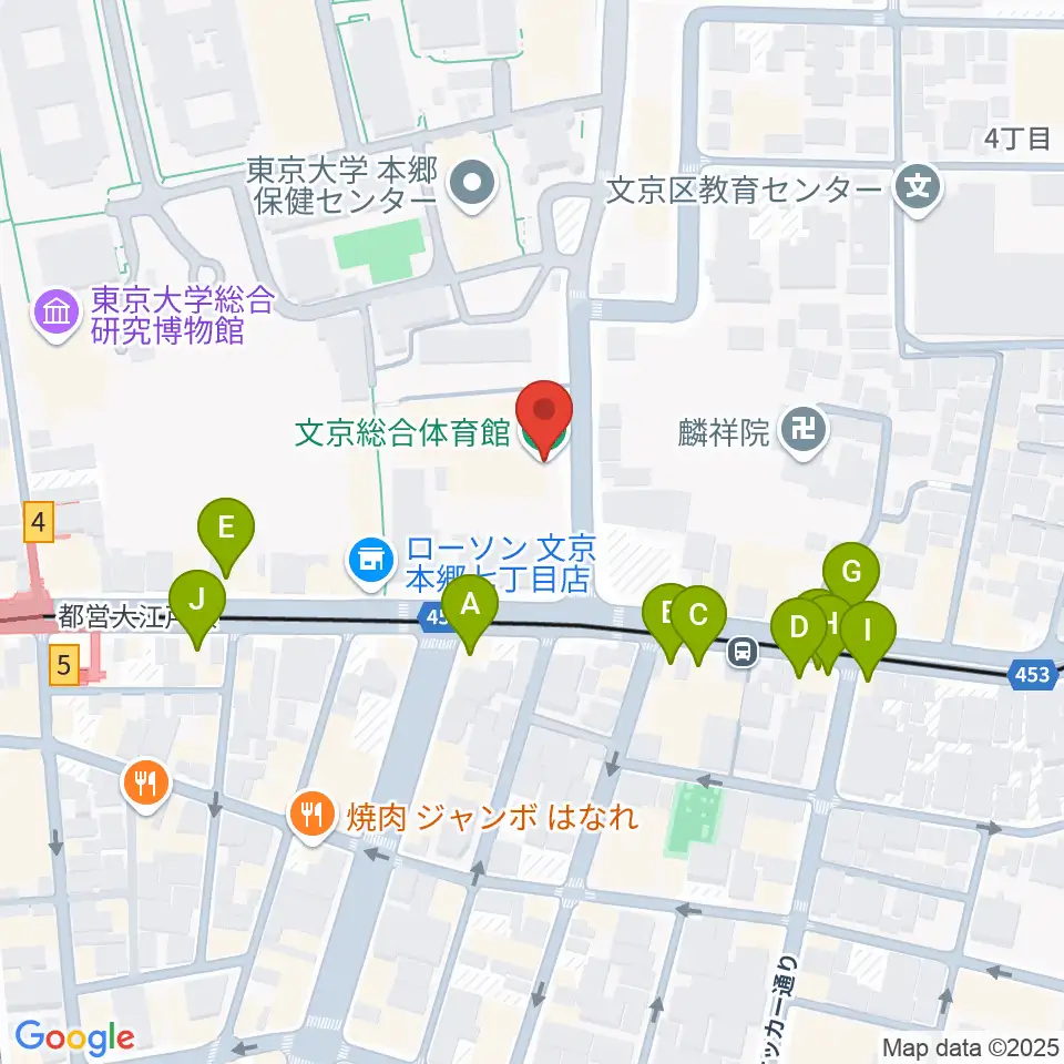 文京総合体育館周辺のファミレス・ファーストフード一覧地図