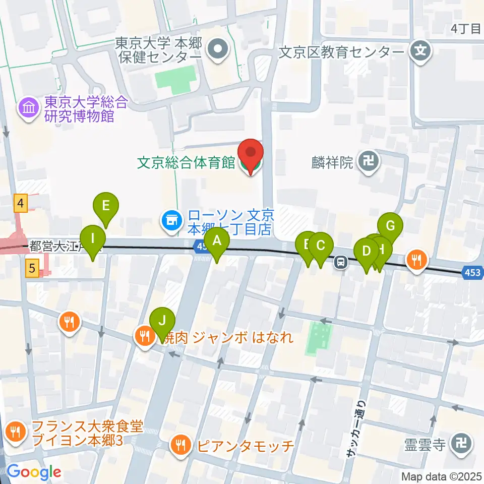 文京総合体育館周辺のファミレス・ファーストフード一覧地図