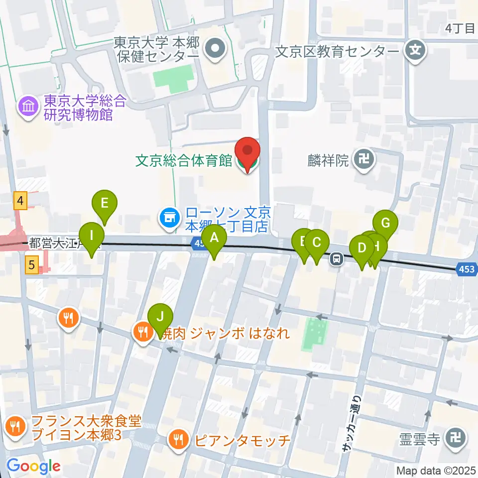 文京総合体育館周辺のファミレス・ファーストフード一覧地図