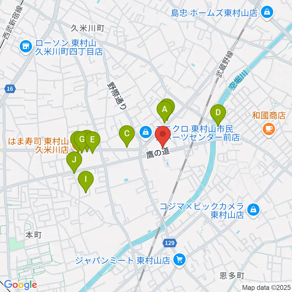 TAC東村山スポーツセンター周辺のファミレス・ファーストフード一覧地図