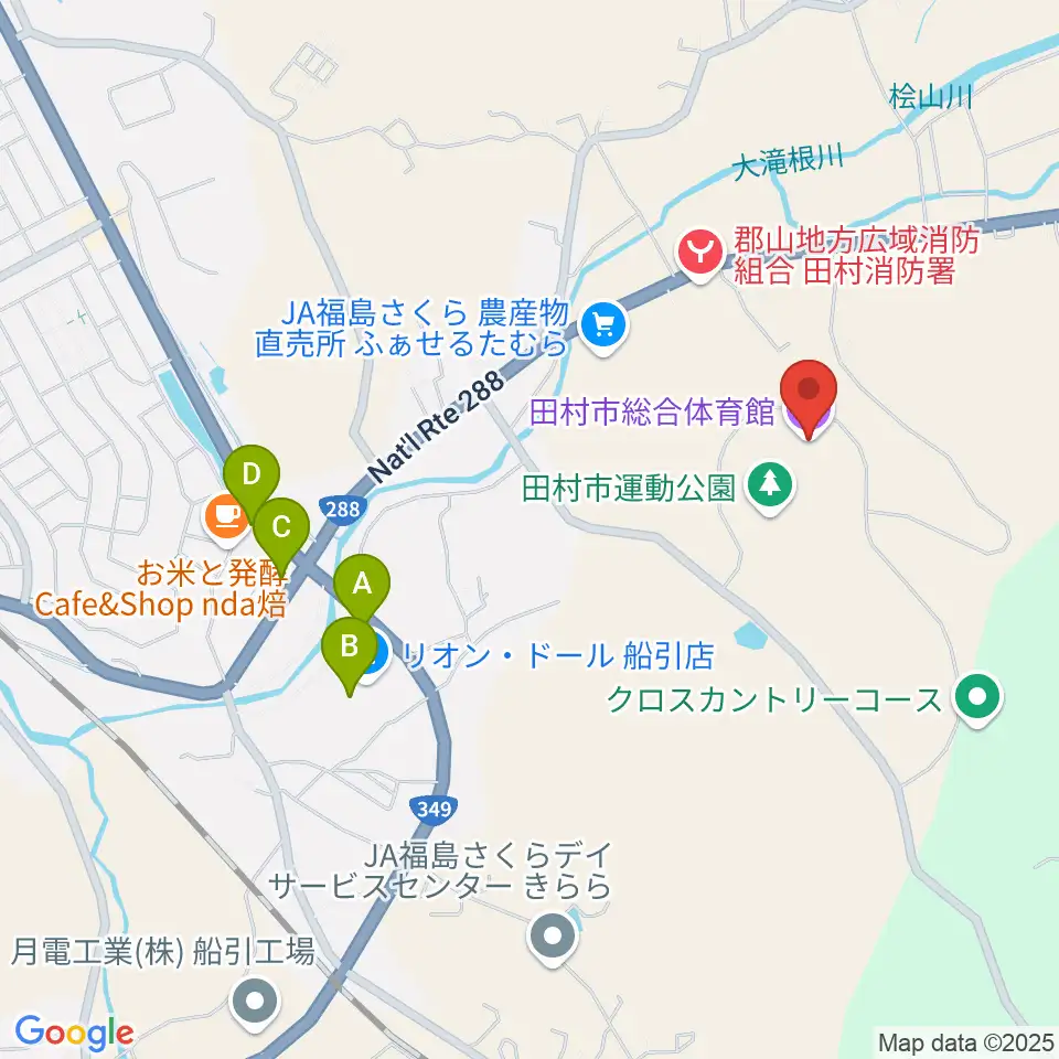 田村市総合体育館周辺のファミレス・ファーストフード一覧地図