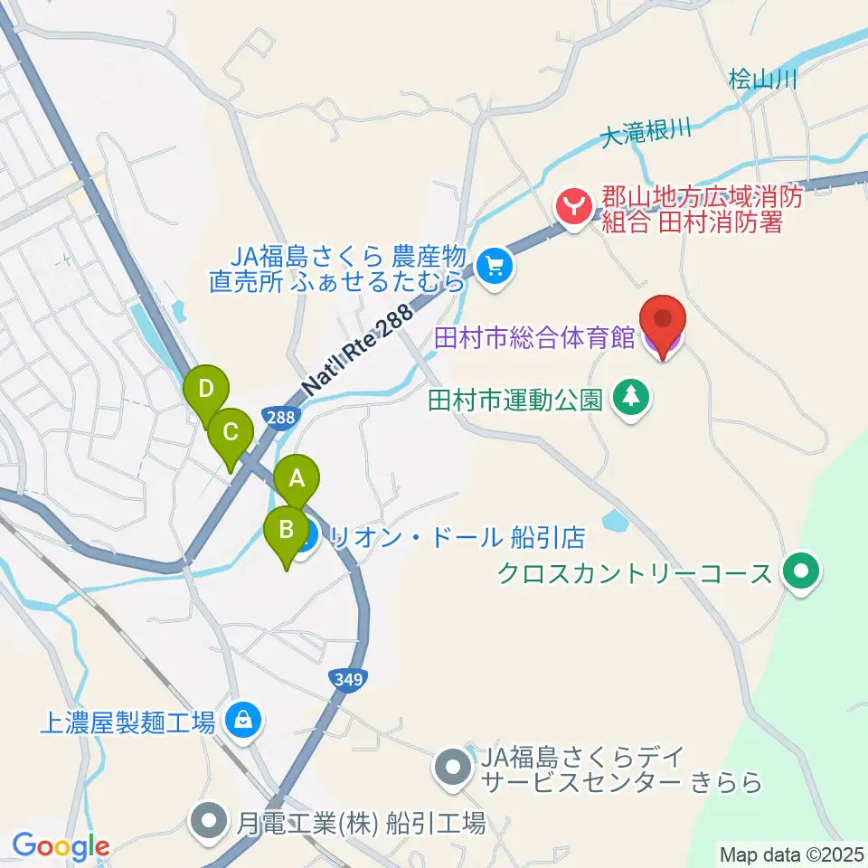 田村市総合体育館周辺のファミレス・ファーストフード一覧地図