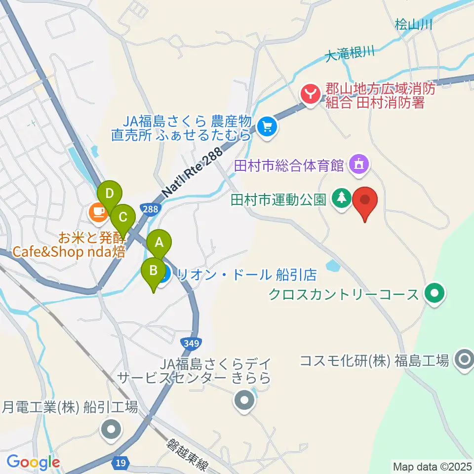 田村市陸上競技場周辺のファミレス・ファーストフード一覧地図