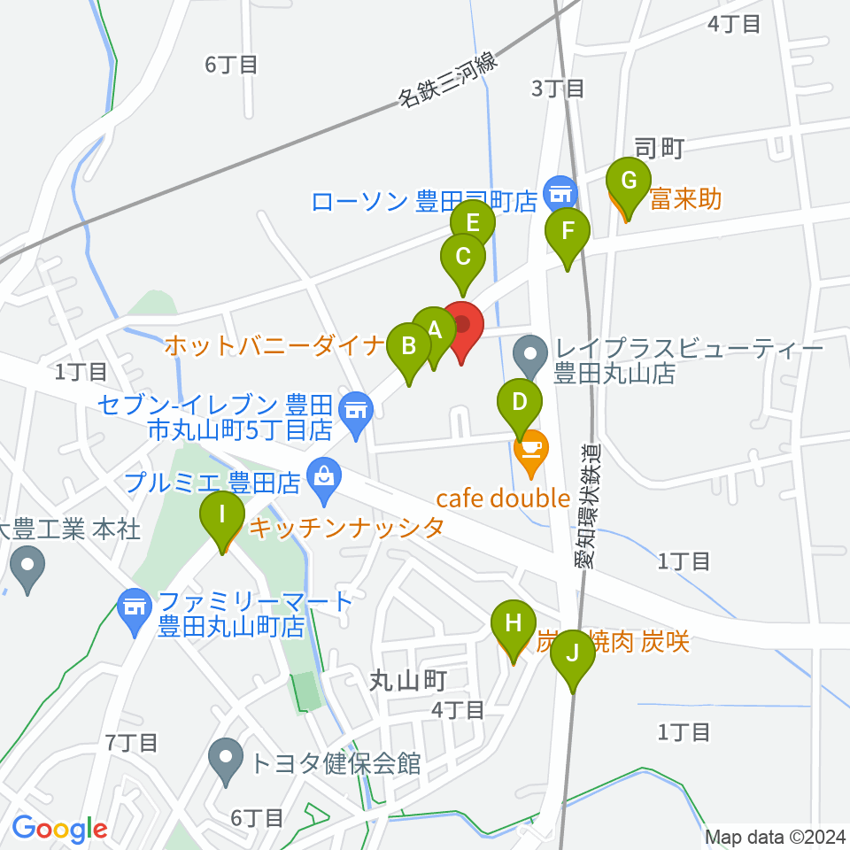 ロッキン豊田店周辺のファミレス・ファーストフード一覧地図