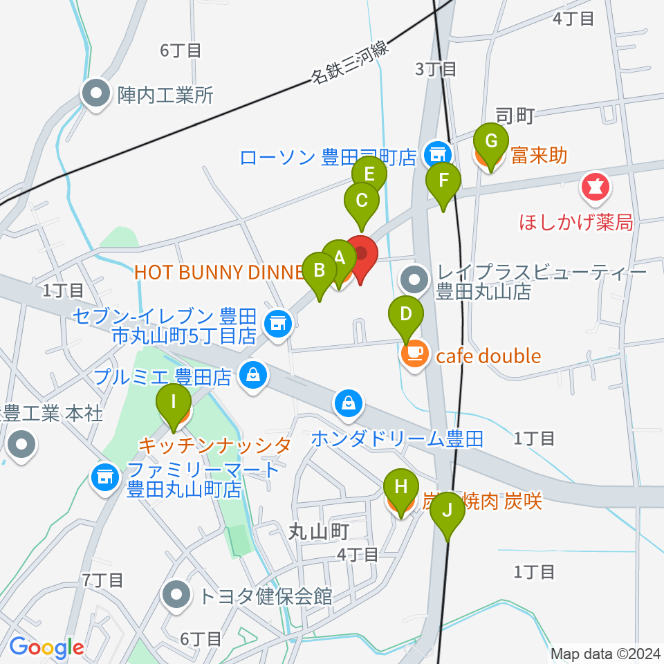 ロッキン豊田店周辺のファミレス・ファーストフード一覧地図