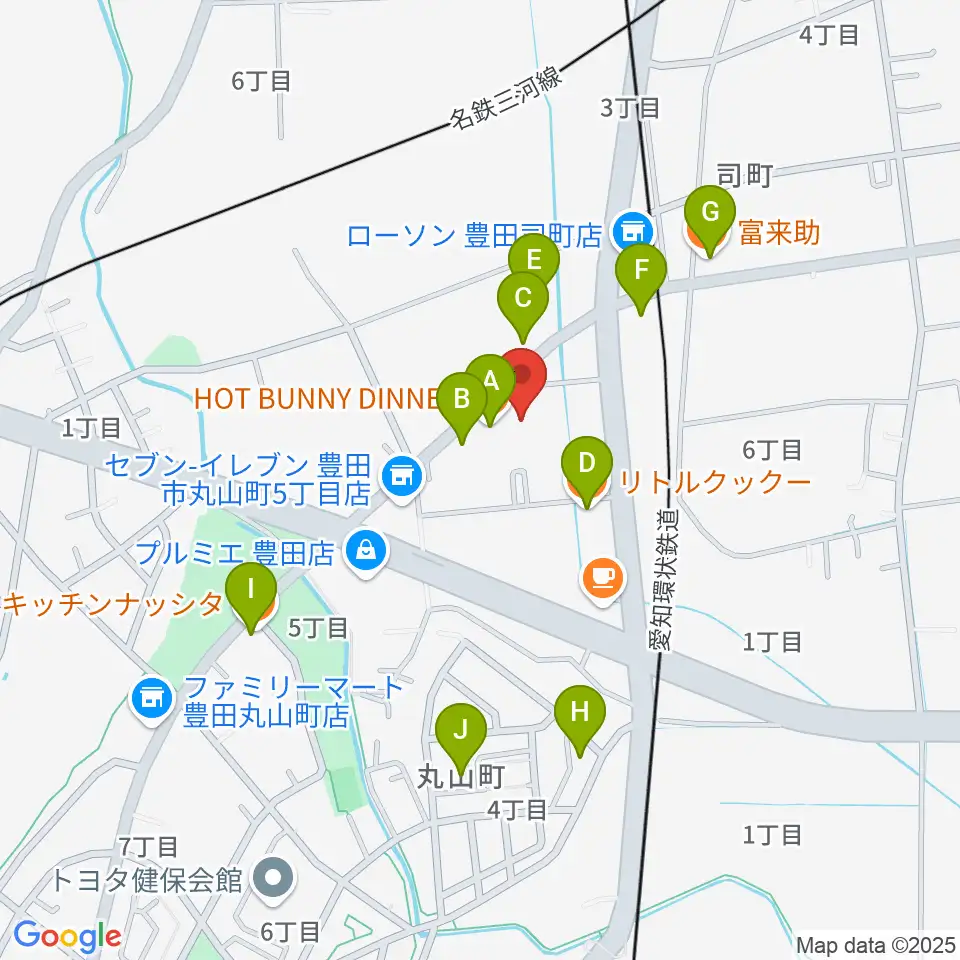 ロッキン豊田店周辺のファミレス・ファーストフード一覧地図