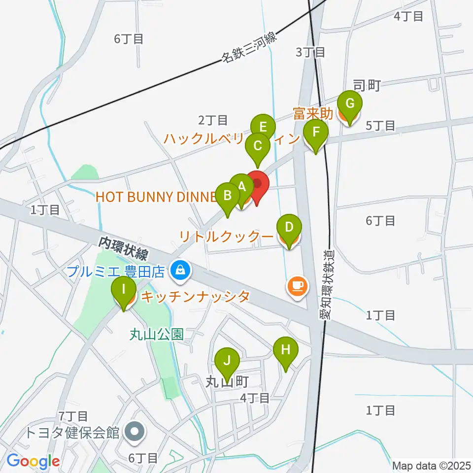 ロッキン豊田店周辺のファミレス・ファーストフード一覧地図
