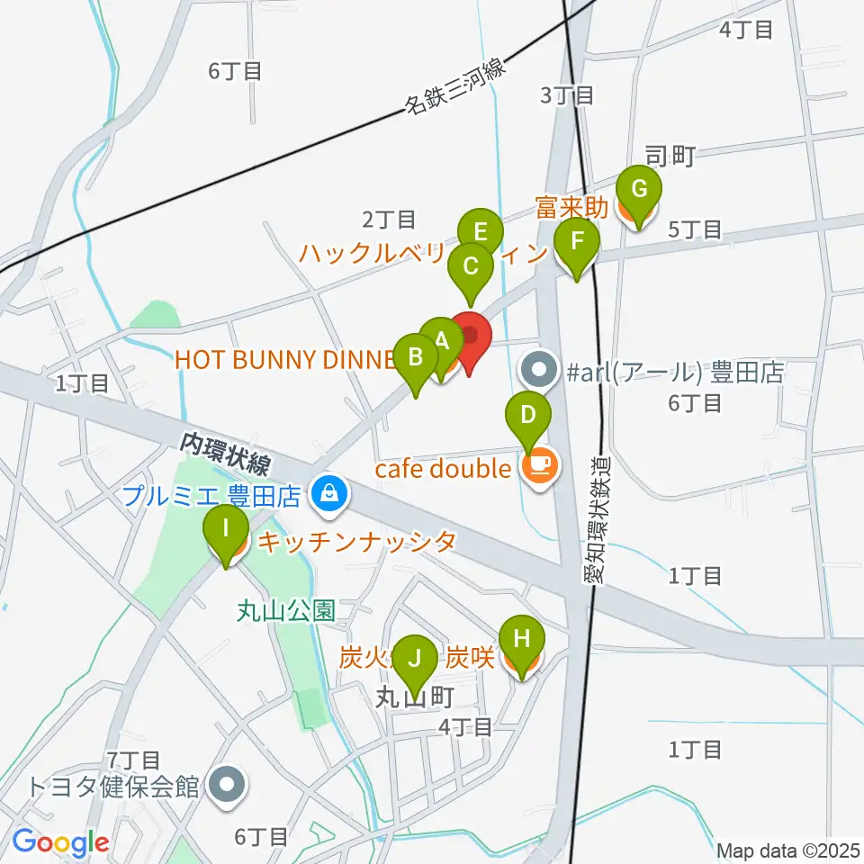 ロッキン豊田店周辺のファミレス・ファーストフード一覧地図