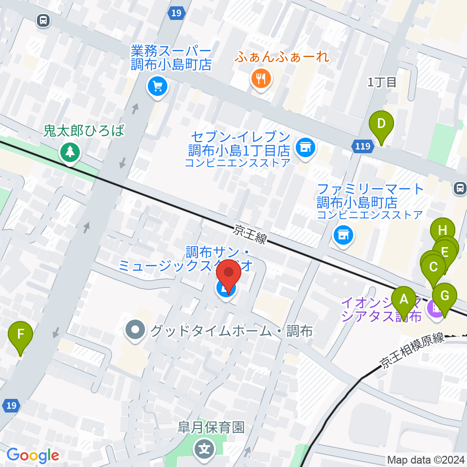 サン・ミュージックスタジオ周辺のファミレス・ファーストフード一覧地図