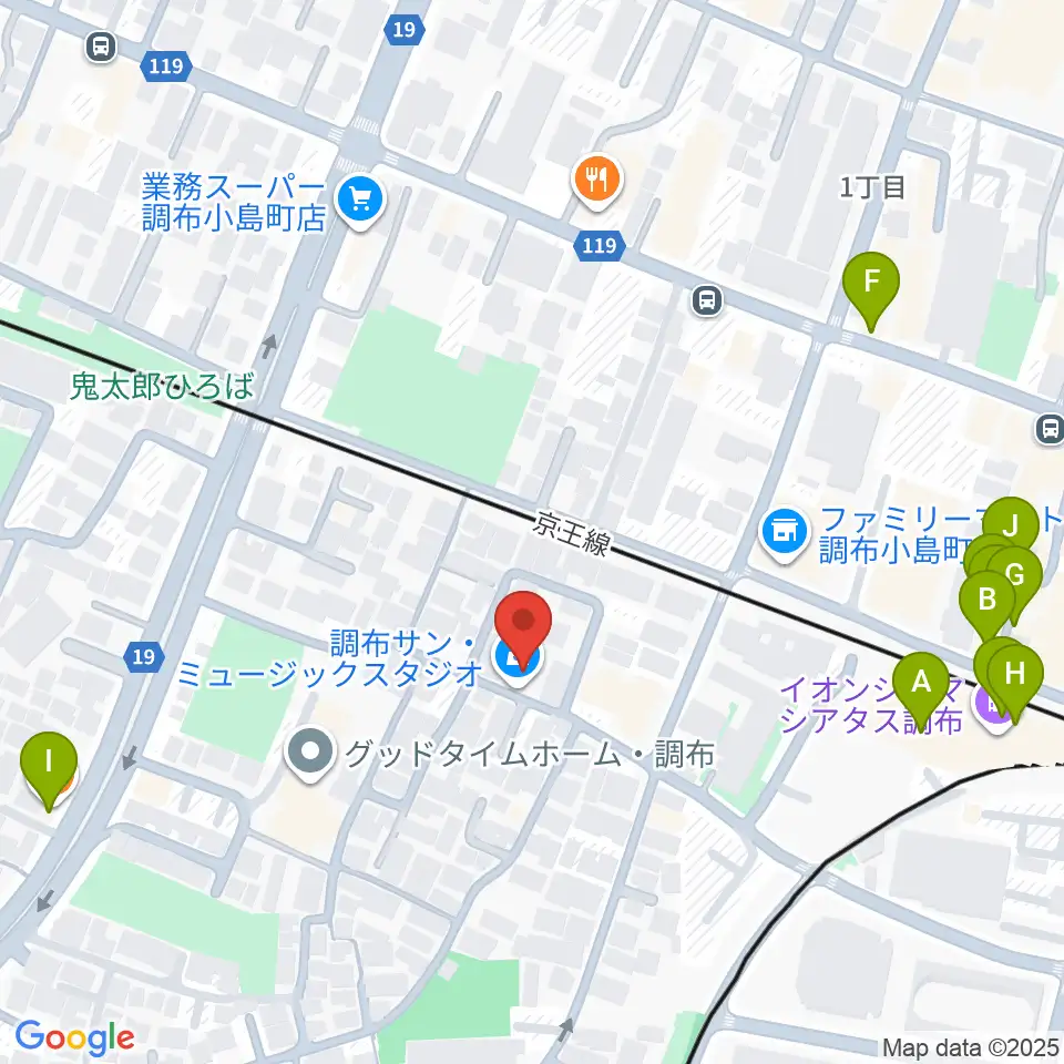 サン・ミュージックスタジオ周辺のファミレス・ファーストフード一覧地図