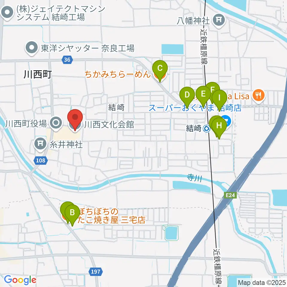 川西文化会館周辺のファミレス・ファーストフード一覧地図