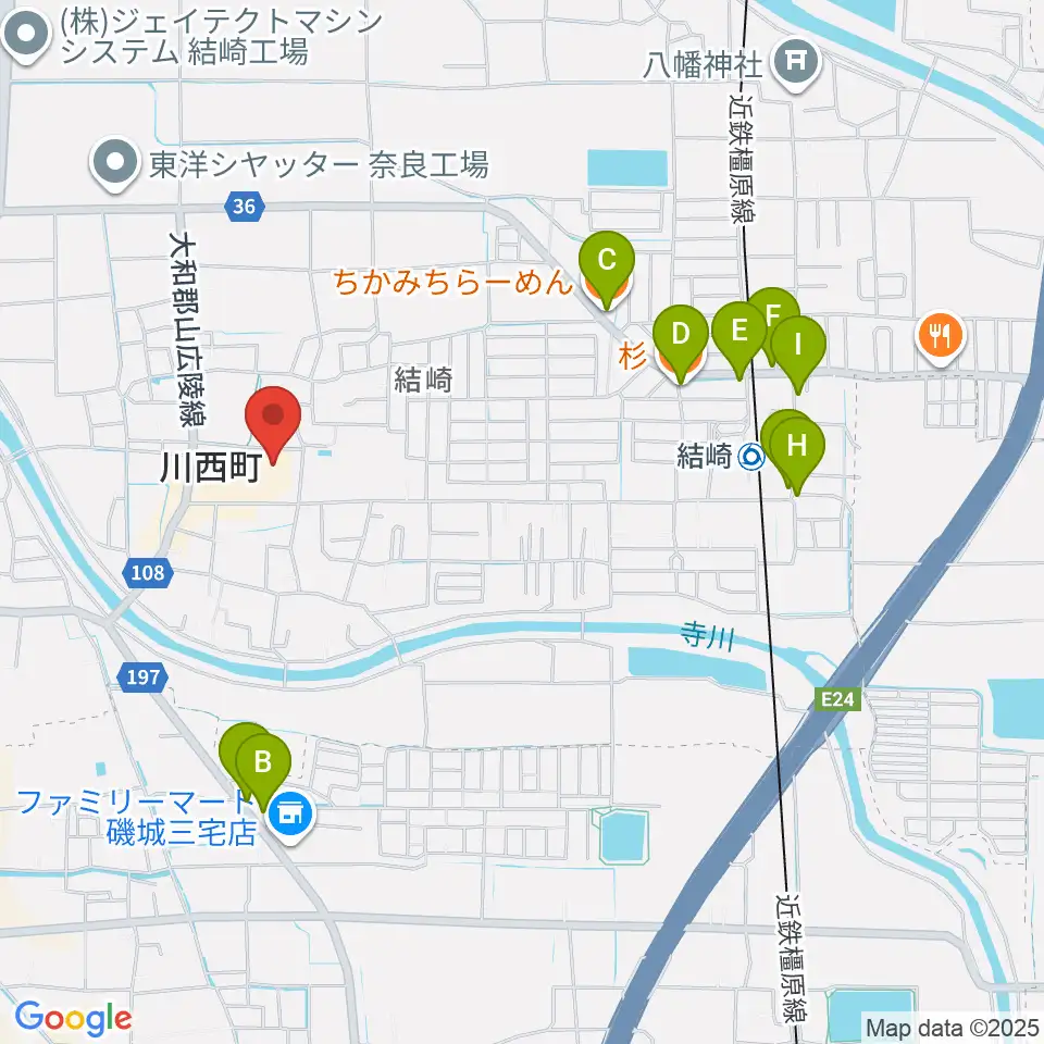 川西文化会館周辺のファミレス・ファーストフード一覧地図