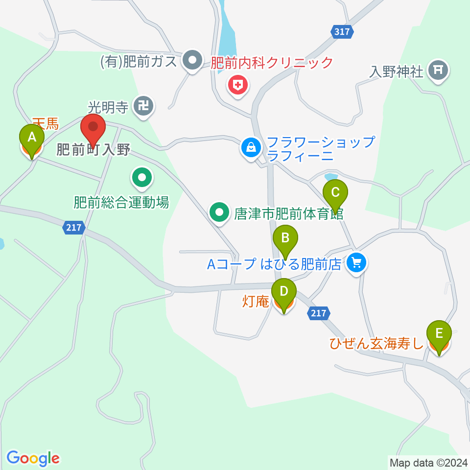 唐津市肥前文化会館ハーモニー周辺のファミレス・ファーストフード一覧地図