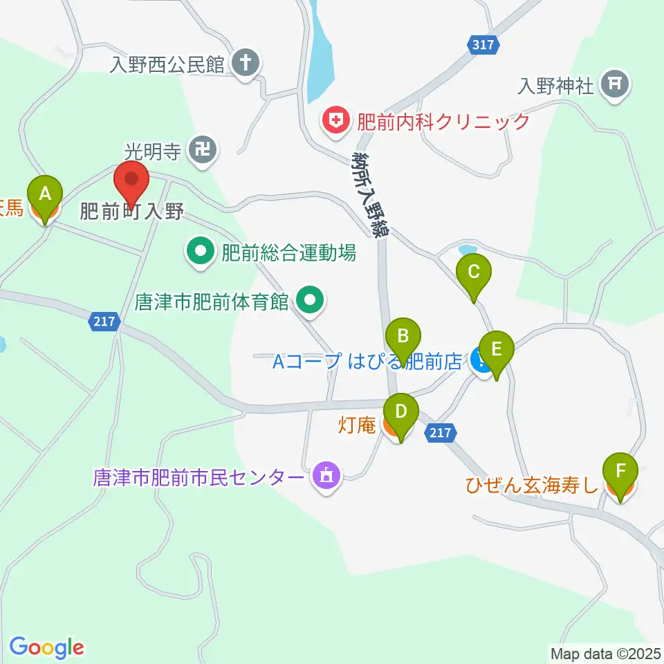 唐津市肥前文化会館ハーモニー周辺のファミレス・ファーストフード一覧地図