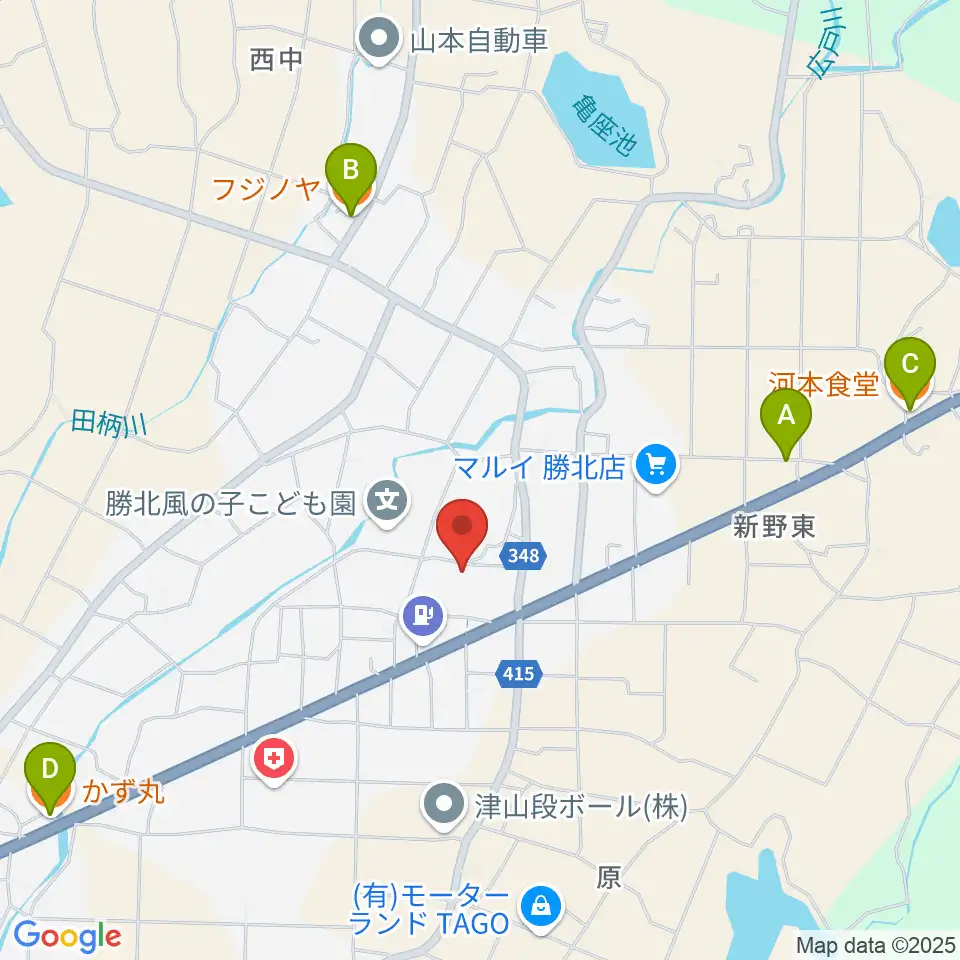 津山市勝北文化センター周辺のファミレス・ファーストフード一覧地図