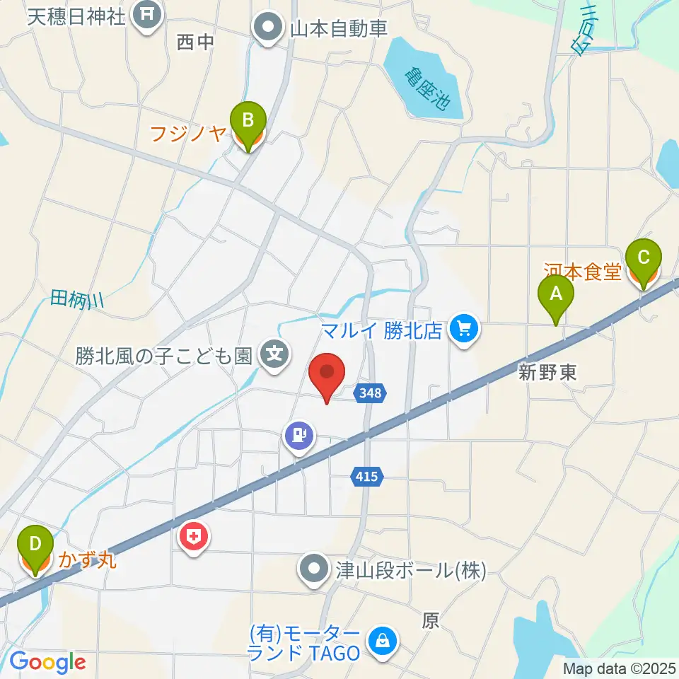津山市勝北文化センター周辺のファミレス・ファーストフード一覧地図