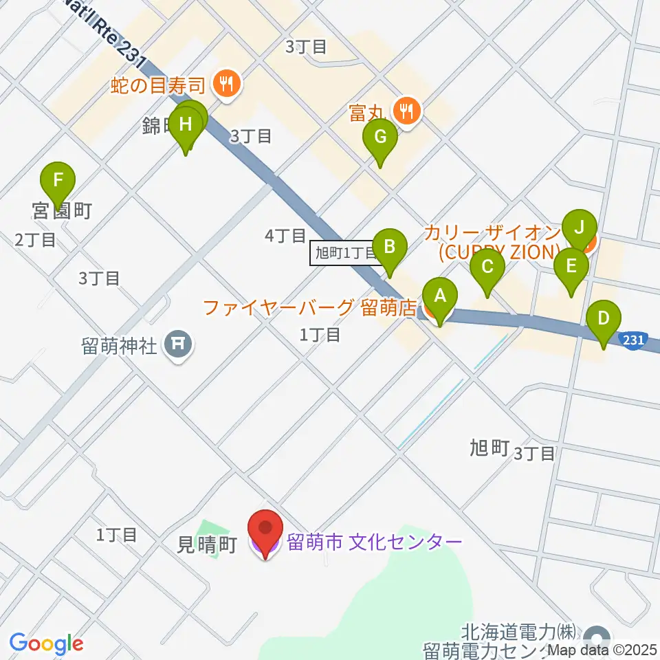 留萌市文化センター周辺のファミレス・ファーストフード一覧地図