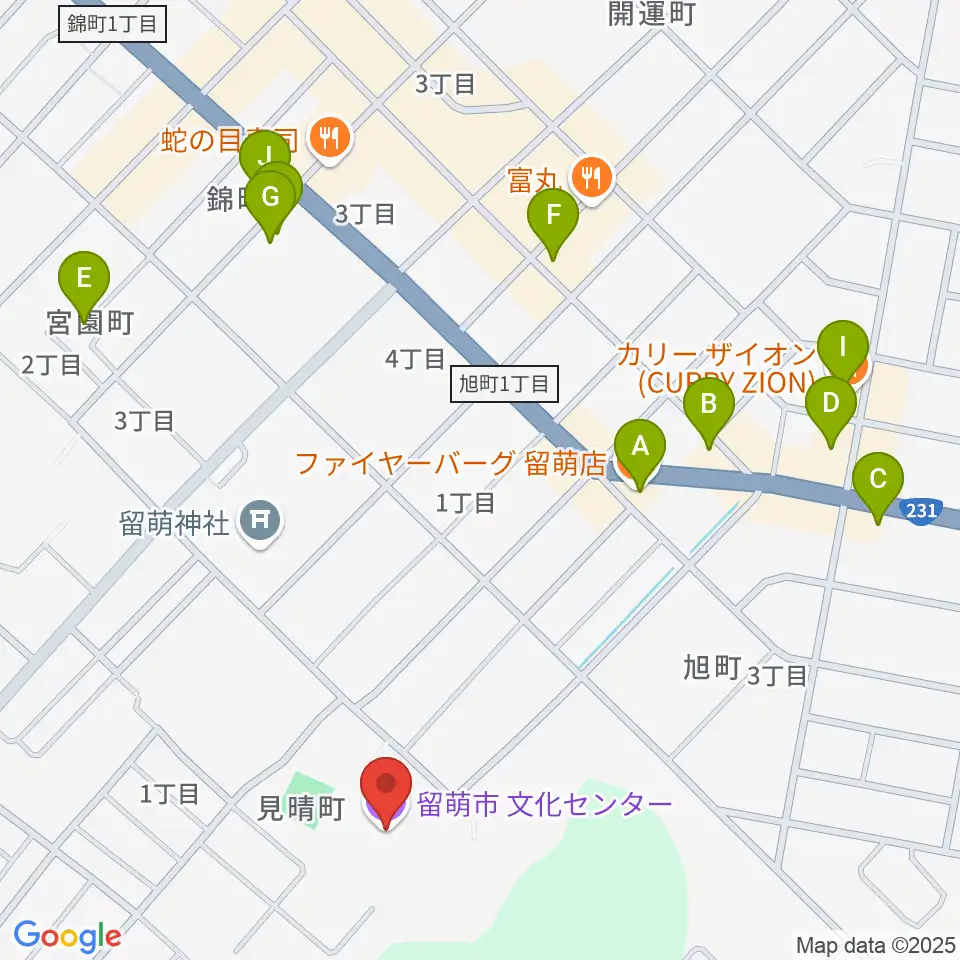 留萌市文化センター周辺のファミレス・ファーストフード一覧地図