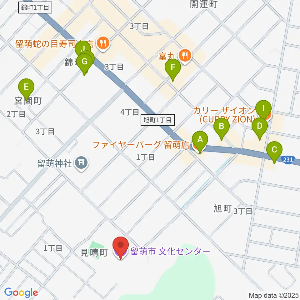 留萌市文化センター周辺のファミレス・ファーストフード一覧地図