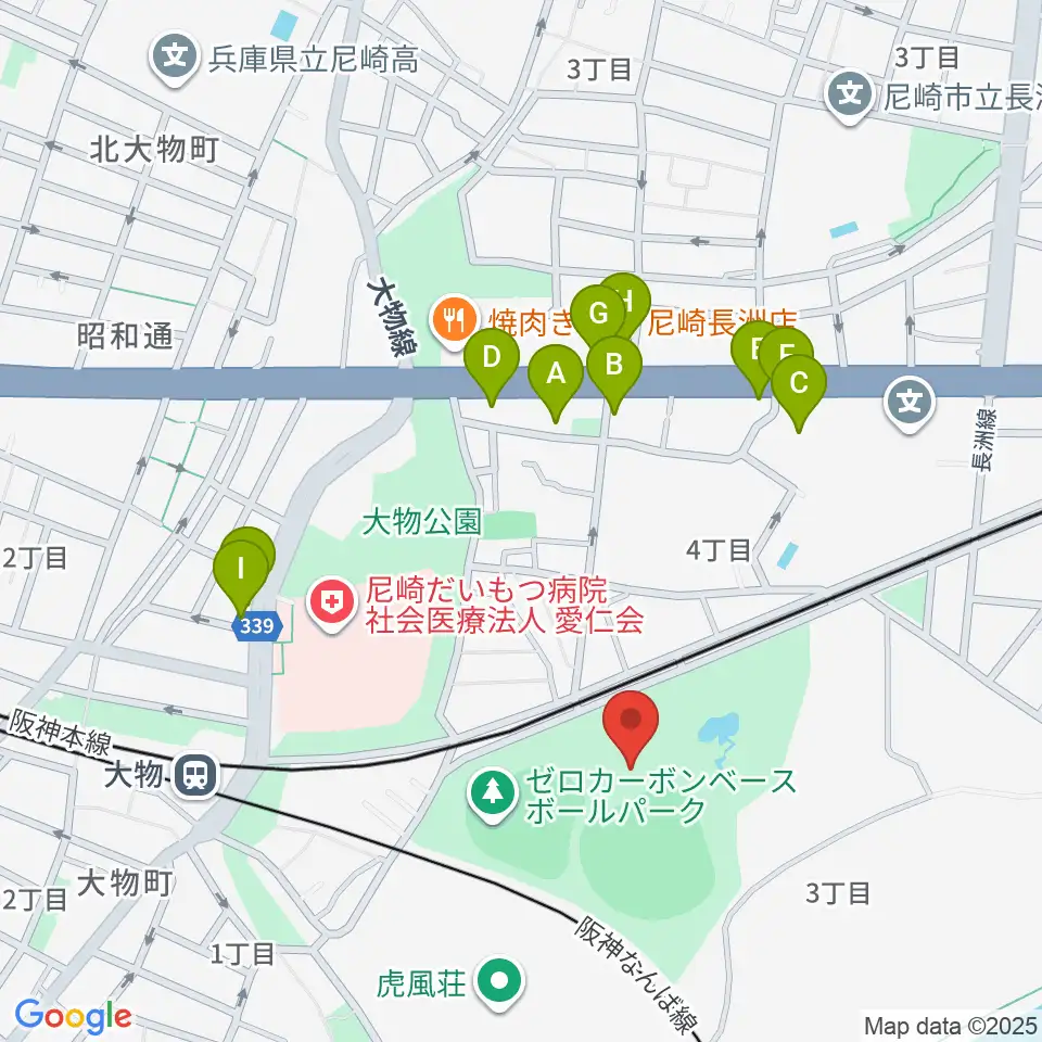 日鉄鋼板SGLスタジアム尼崎周辺のファミレス・ファーストフード一覧地図