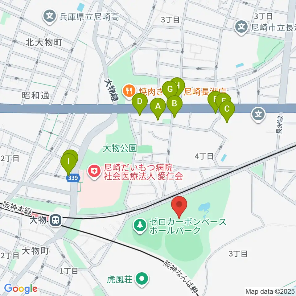 日鉄鋼板SGLスタジアム尼崎周辺のファミレス・ファーストフード一覧地図