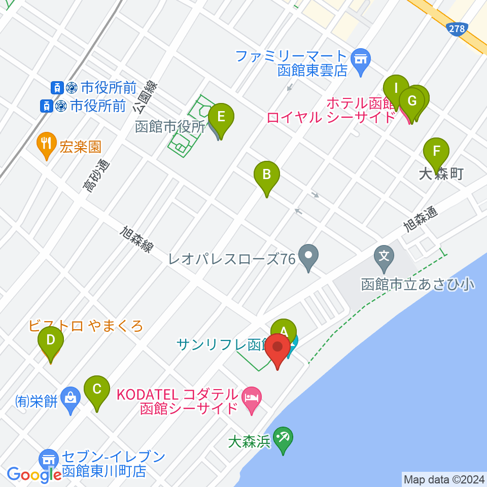 サン・リフレ函館周辺のファミレス・ファーストフード一覧地図