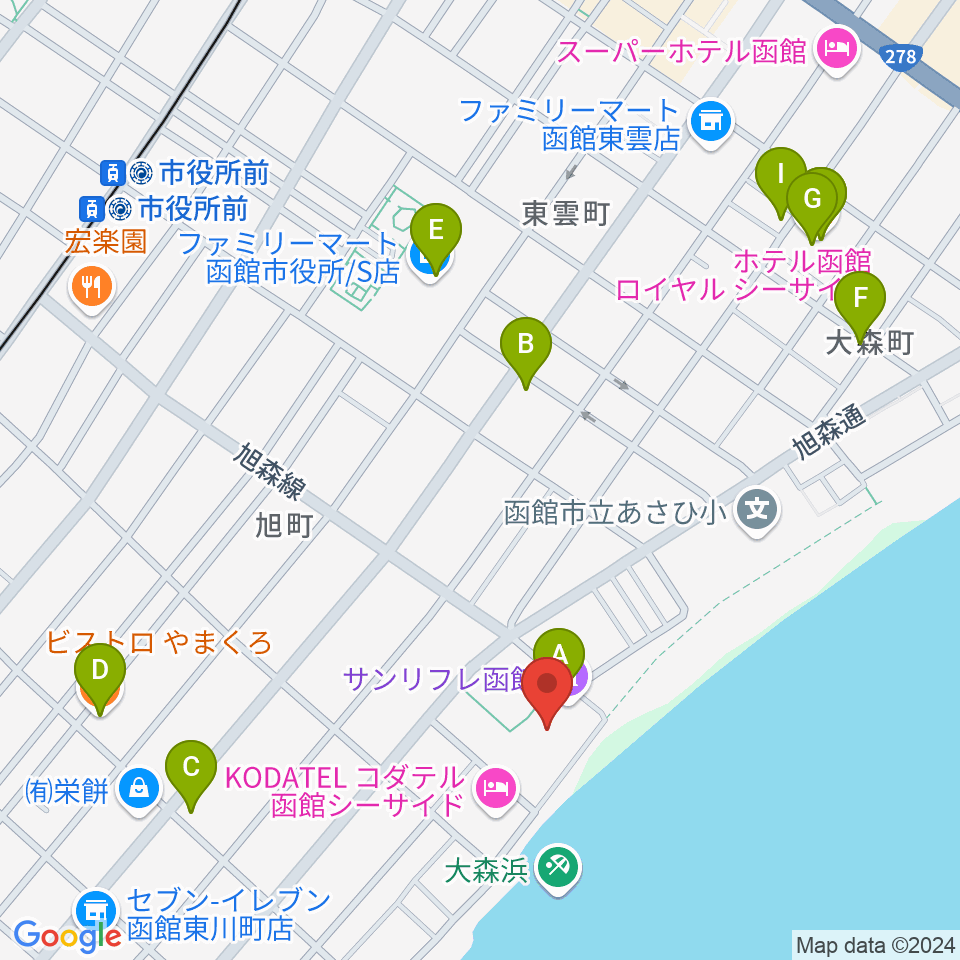 サン・リフレ函館周辺のファミレス・ファーストフード一覧地図