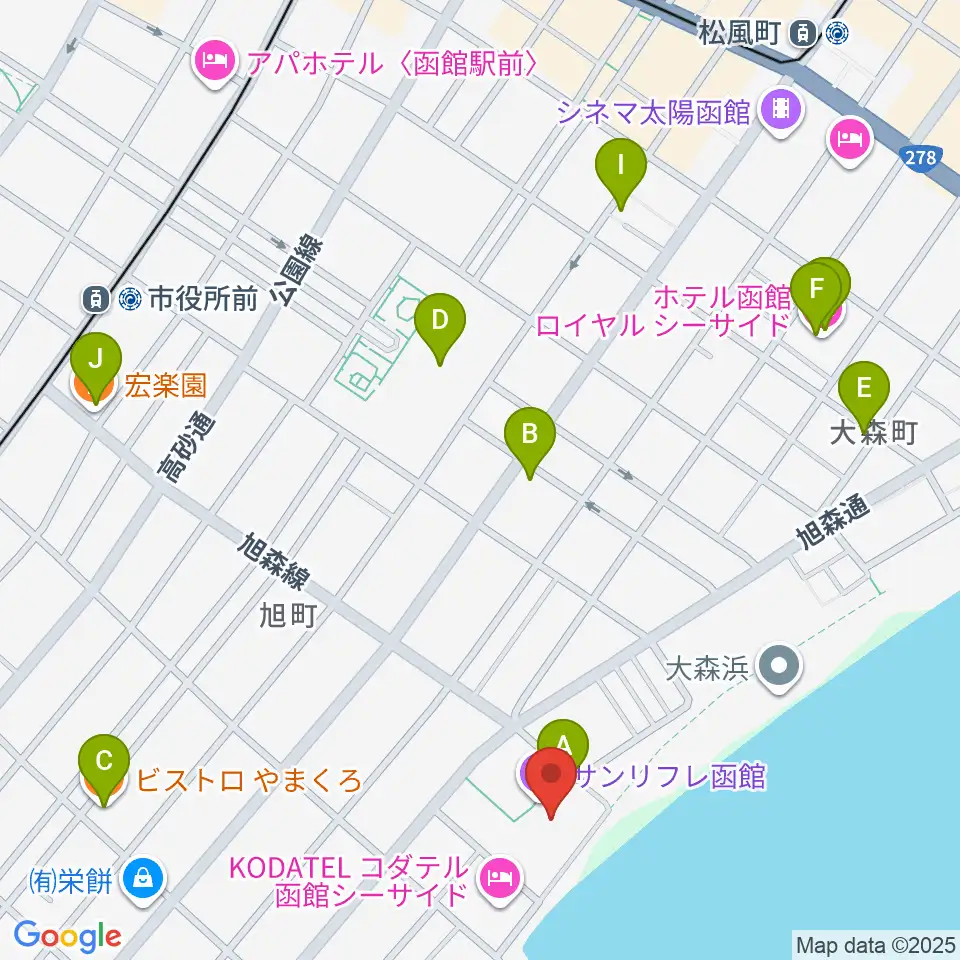 サン・リフレ函館周辺のファミレス・ファーストフード一覧地図