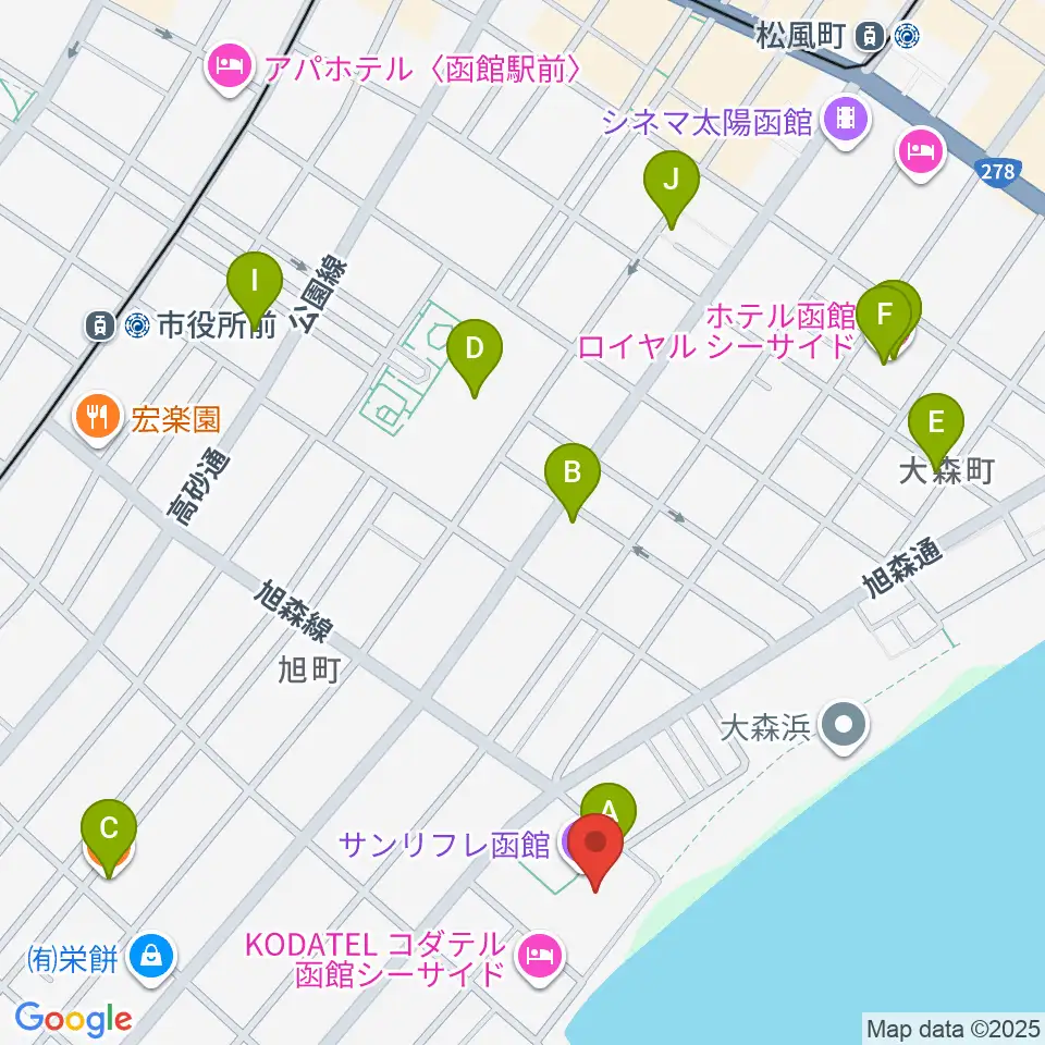 サン・リフレ函館周辺のファミレス・ファーストフード一覧地図