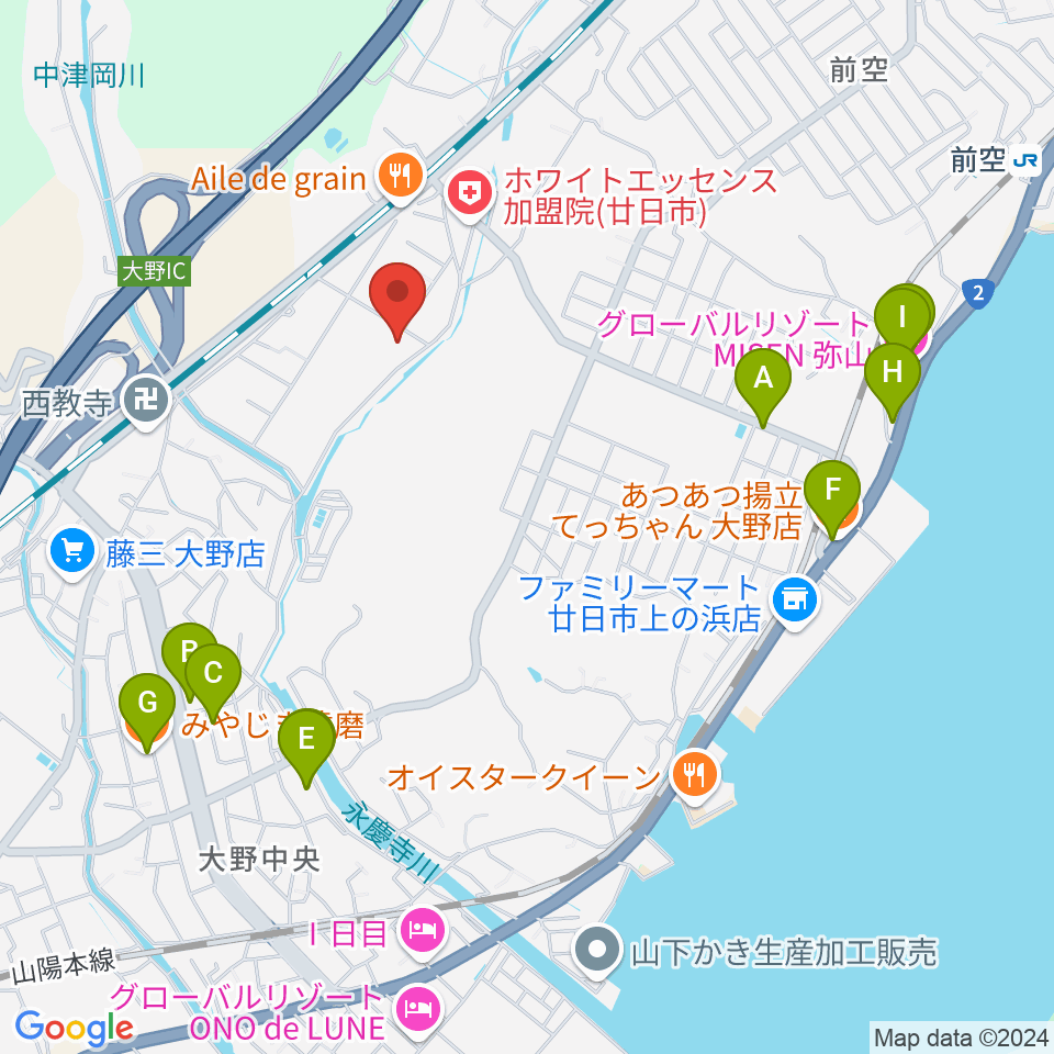 フジタスクエアまるくる大野周辺のファミレス・ファーストフード一覧地図