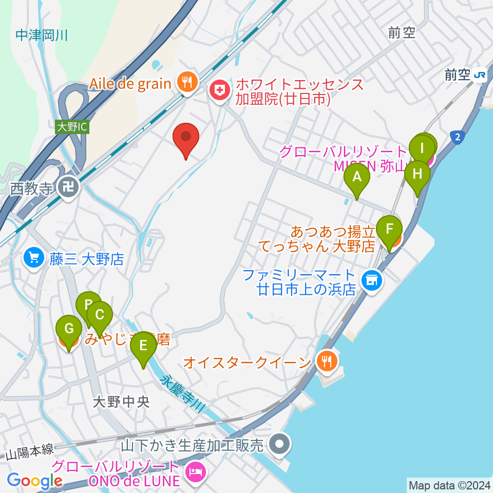 フジタスクエアまるくる大野周辺のファミレス・ファーストフード一覧地図